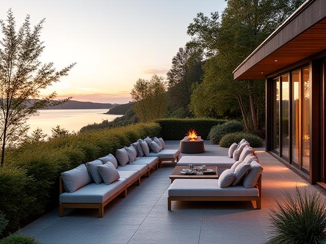 Stilrent og inviterende utendørs oppholdsrom på Bygdøy, designet for avslapning og underholdning av Anis Interiør.